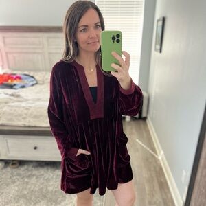 Free People Velvet Burgundy Long Sleeve Dress